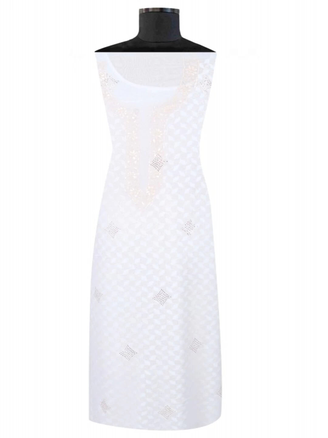 Ada Hand Embroidered White Georgette Lucknowi Chikankari Unstitched Kurta Piece With Muqaish Work 01A128041