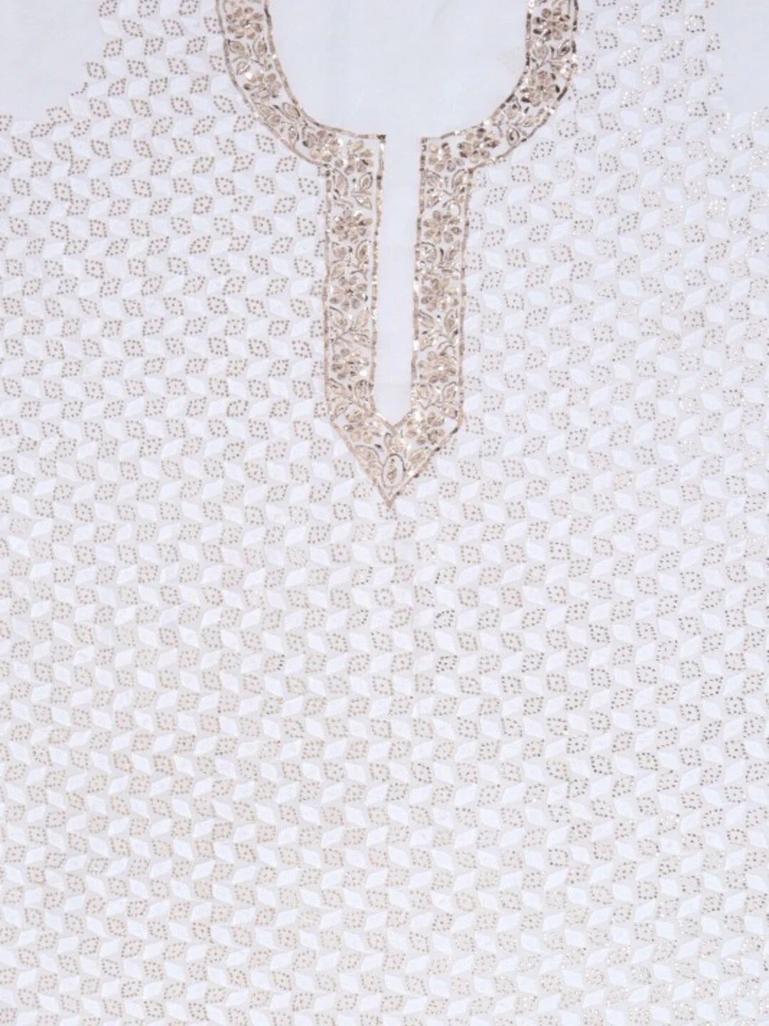 Ada Hand Embroidered White Georgette Lucknowi Chikankari Unstitched Kurta Piece With Muqaish Work 01A128041