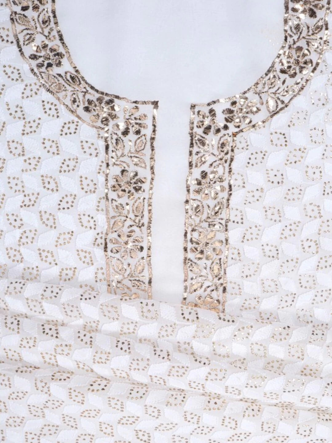 Ada Hand Embroidered White Georgette Lucknowi Chikankari Unstitched Kurta Piece With Muqaish Work 01A128041
