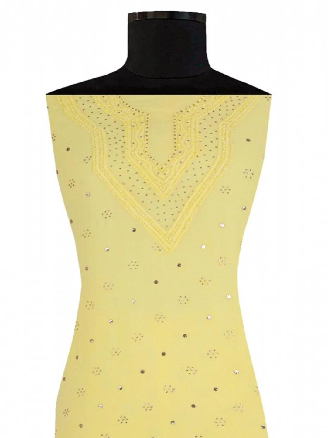 Ada Hand Embroidered Lemon Georgette Lucknowi Chikankari Unstitched Kurta Piece With Muqaish Work A321169