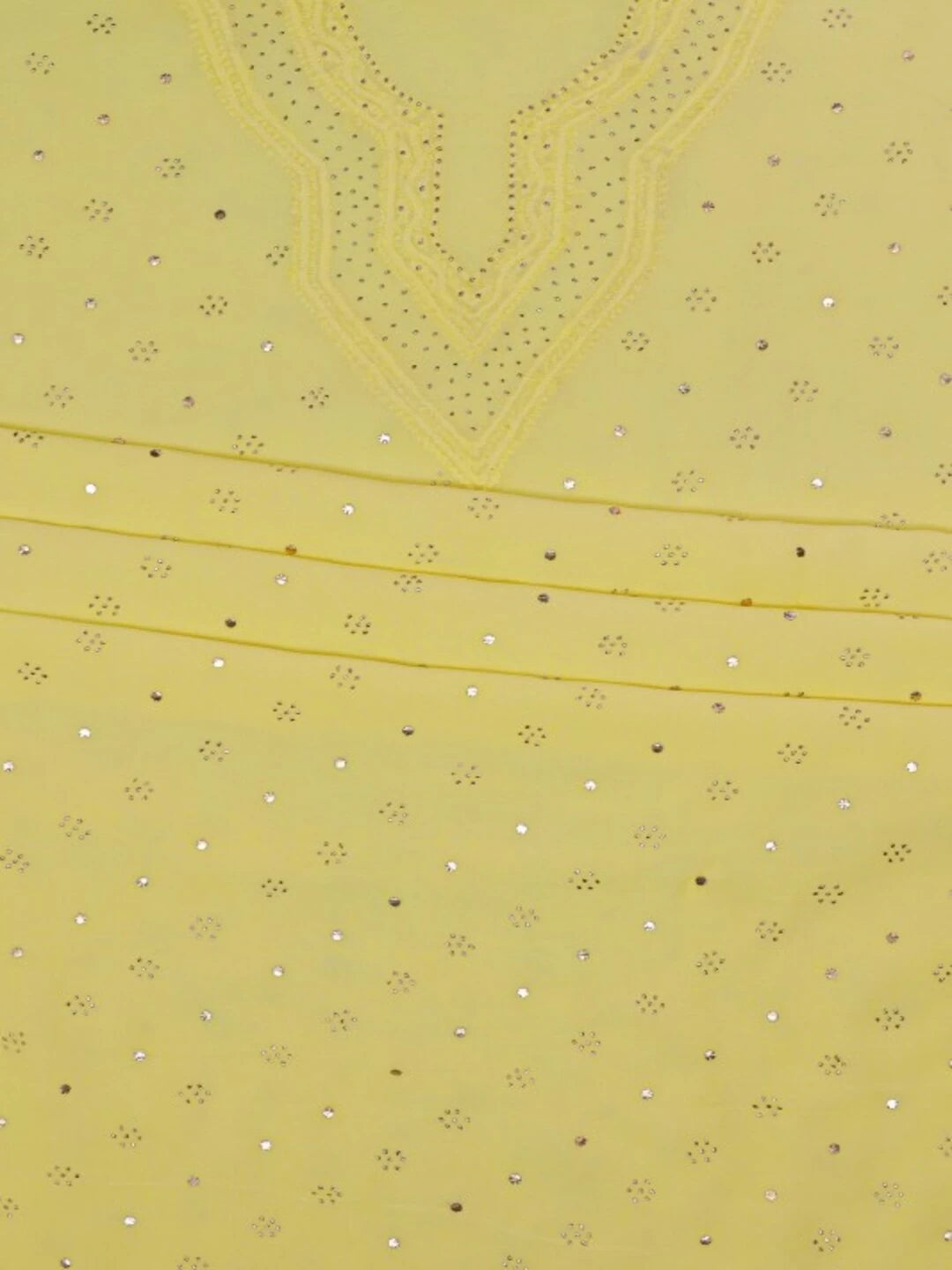 Ada Hand Embroidered Lemon Georgette Lucknowi Chikankari Unstitched Kurta Piece With Muqaish Work A321169