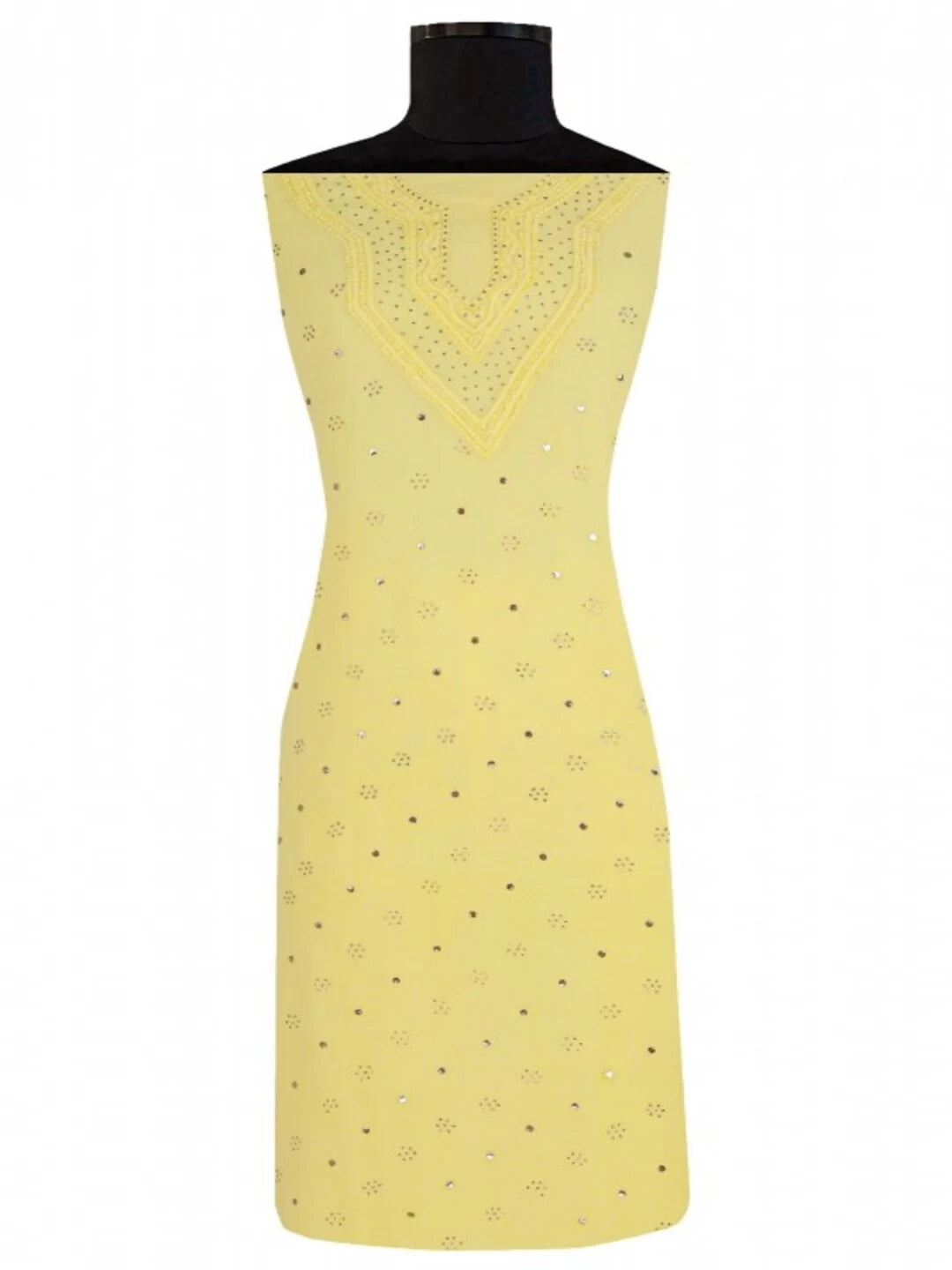 Ada Hand Embroidered Lemon Georgette Lucknowi Chikankari Unstitched Kurta Piece With Muqaish Work A321169
