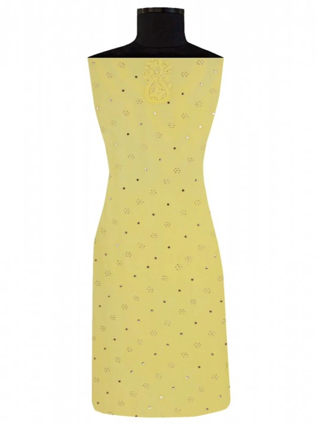 Ada Hand Embroidered Lemon Georgette Lucknowi Chikankari Unstitched Kurta Piece With Muqaish Work A321169