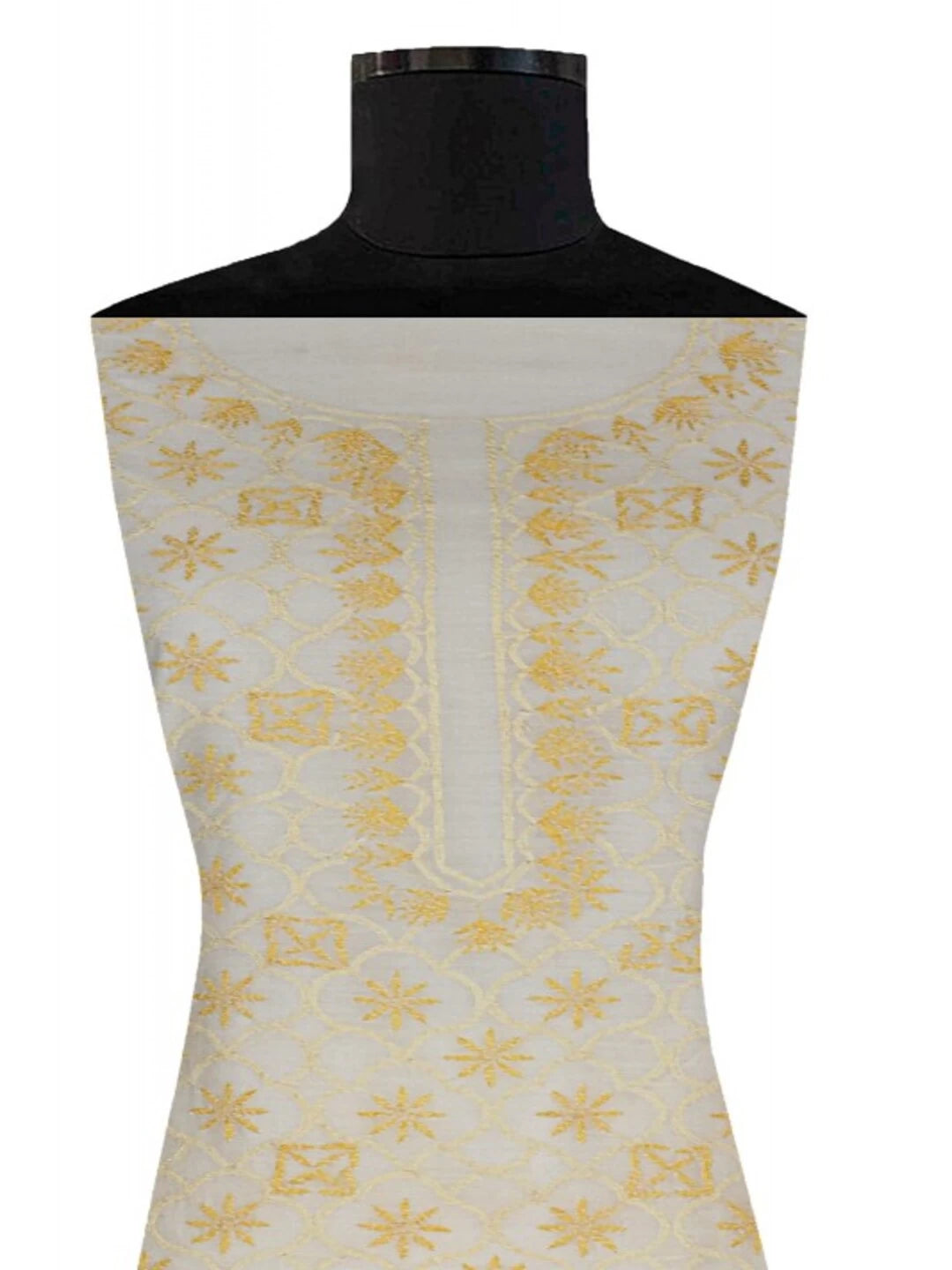 Ada Hand Embroidered Cream Chanderi Lucknowi Chikankari Unstitched Kurta Piece A401697