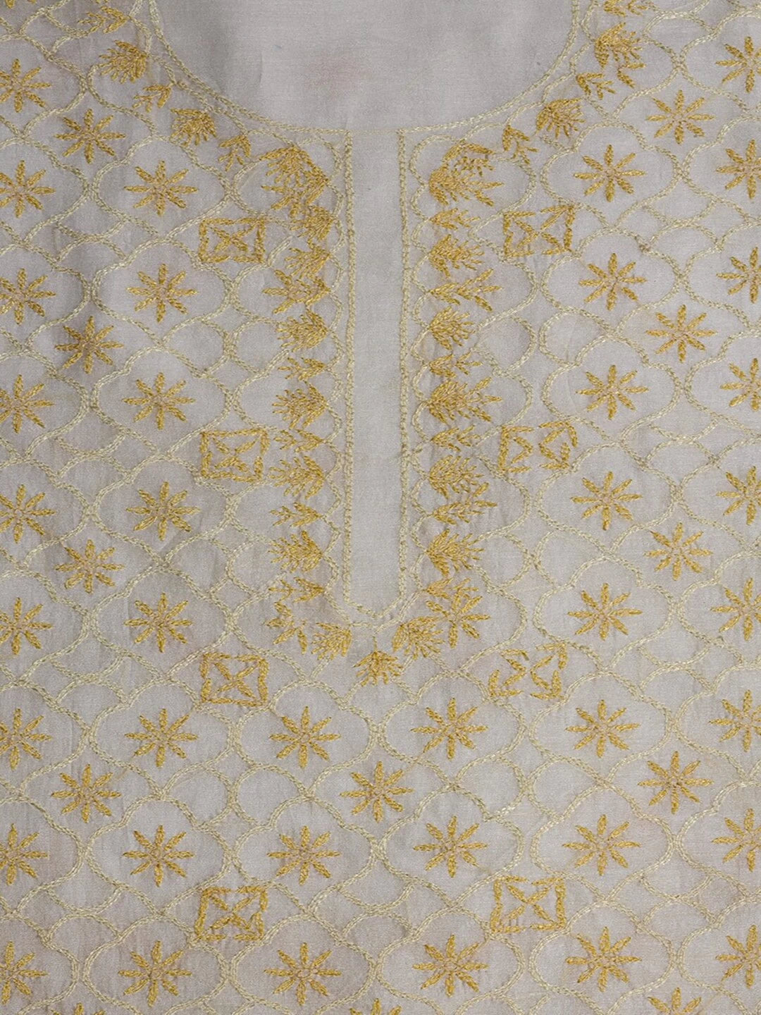 Ada Hand Embroidered Cream Chanderi Lucknowi Chikankari Unstitched Kurta Piece A401697