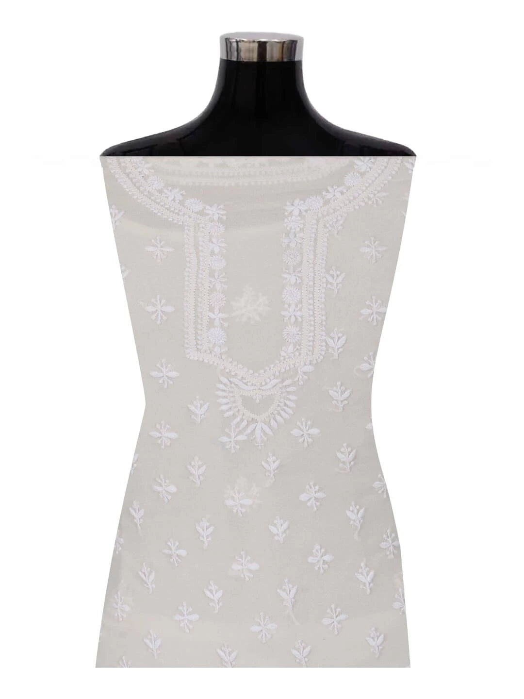 Ada Hand Embroidered White Pure Georgette Lucknowi Chikankari Unstitched Kurta Piece A445437