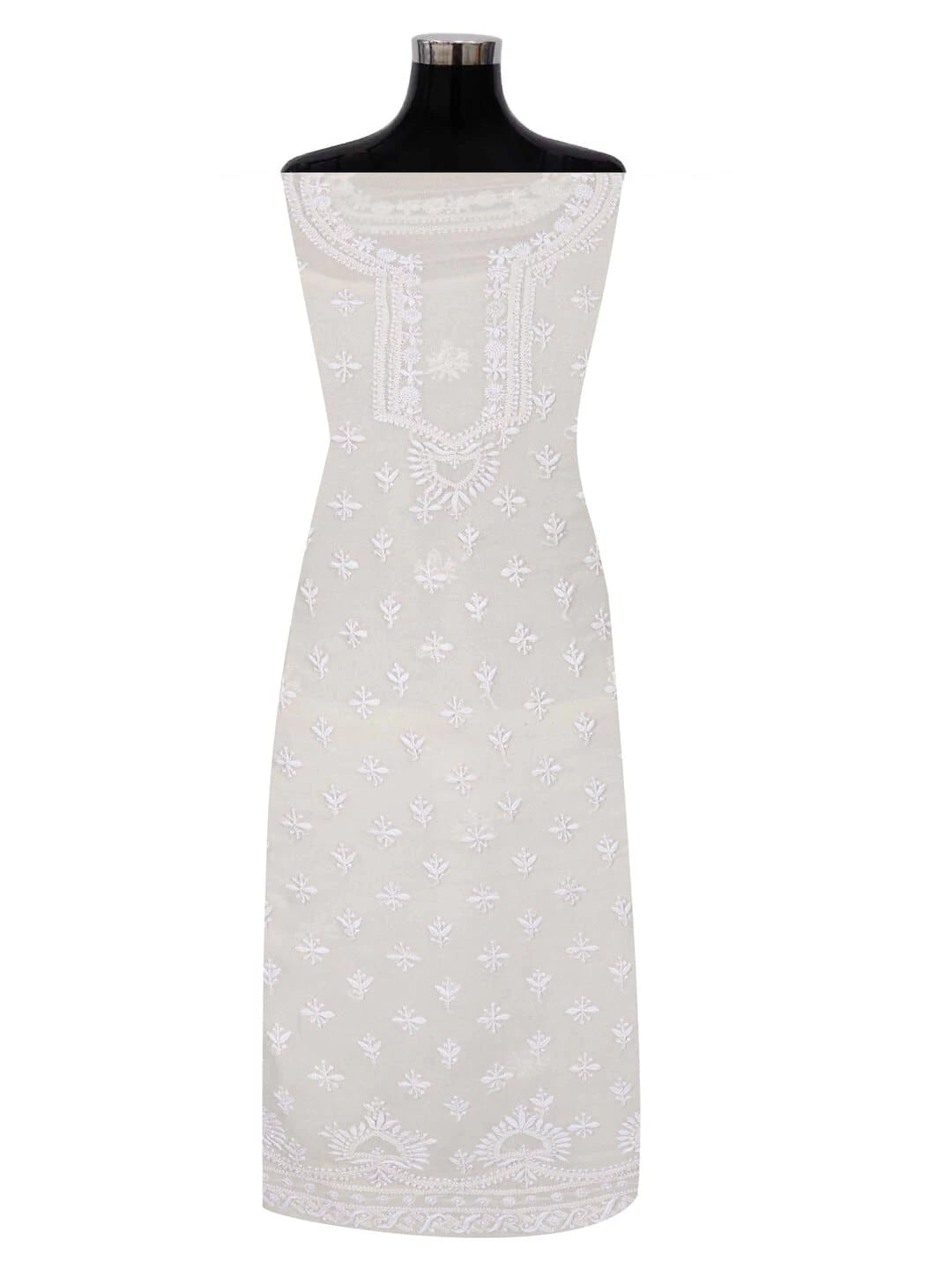 Ada Hand Embroidered White Pure Georgette Lucknowi Chikankari Unstitched Kurta Piece A445437