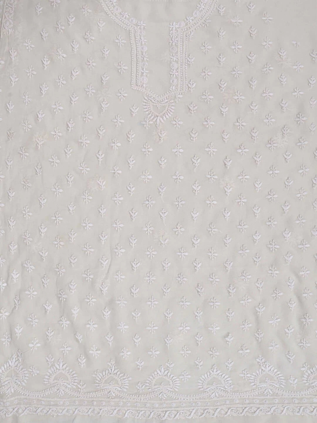 Ada Hand Embroidered White Pure Georgette Lucknowi Chikankari Unstitched Kurta Piece A445437