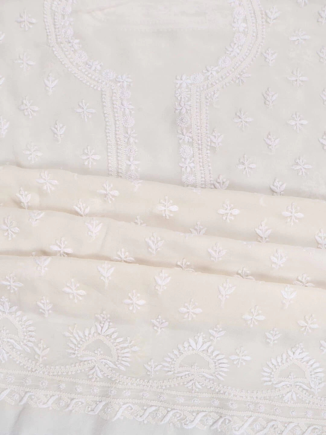 Ada Hand Embroidered White Pure Georgette Lucknowi Chikankari Unstitched Kurta Piece A445437