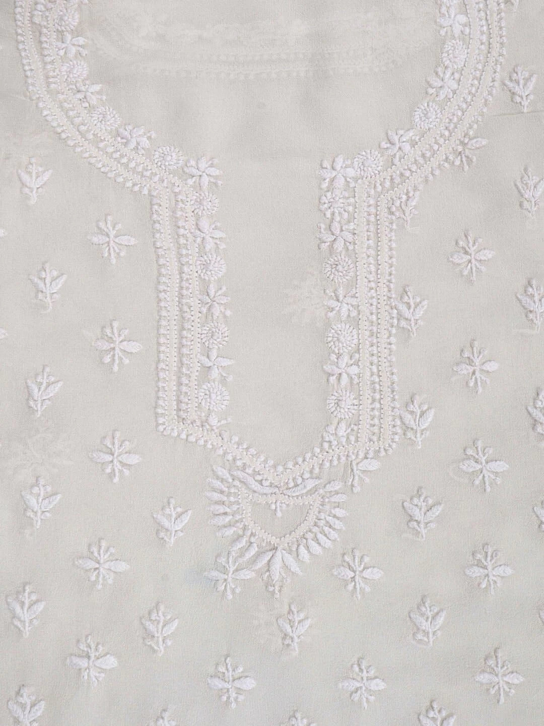 Ada Hand Embroidered White Pure Georgette Lucknowi Chikankari Unstitched Kurta Piece A445437