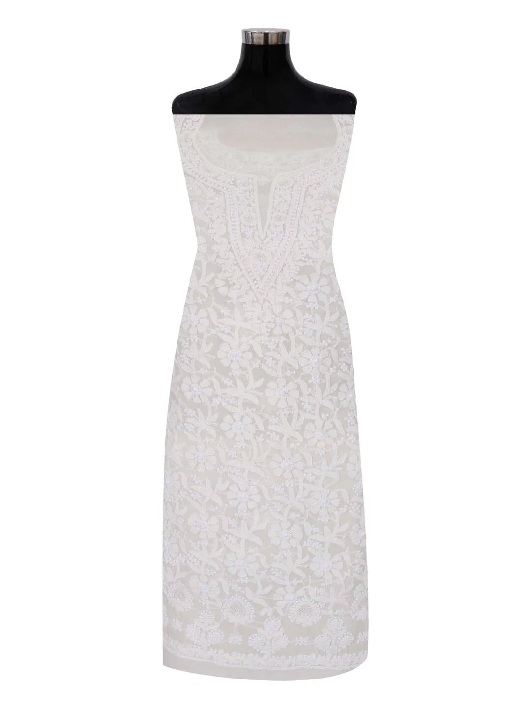 Ada Hand Embroidered White Pure Georgette Lucknowi Chikankari Unstitched Kurta Piece A477170