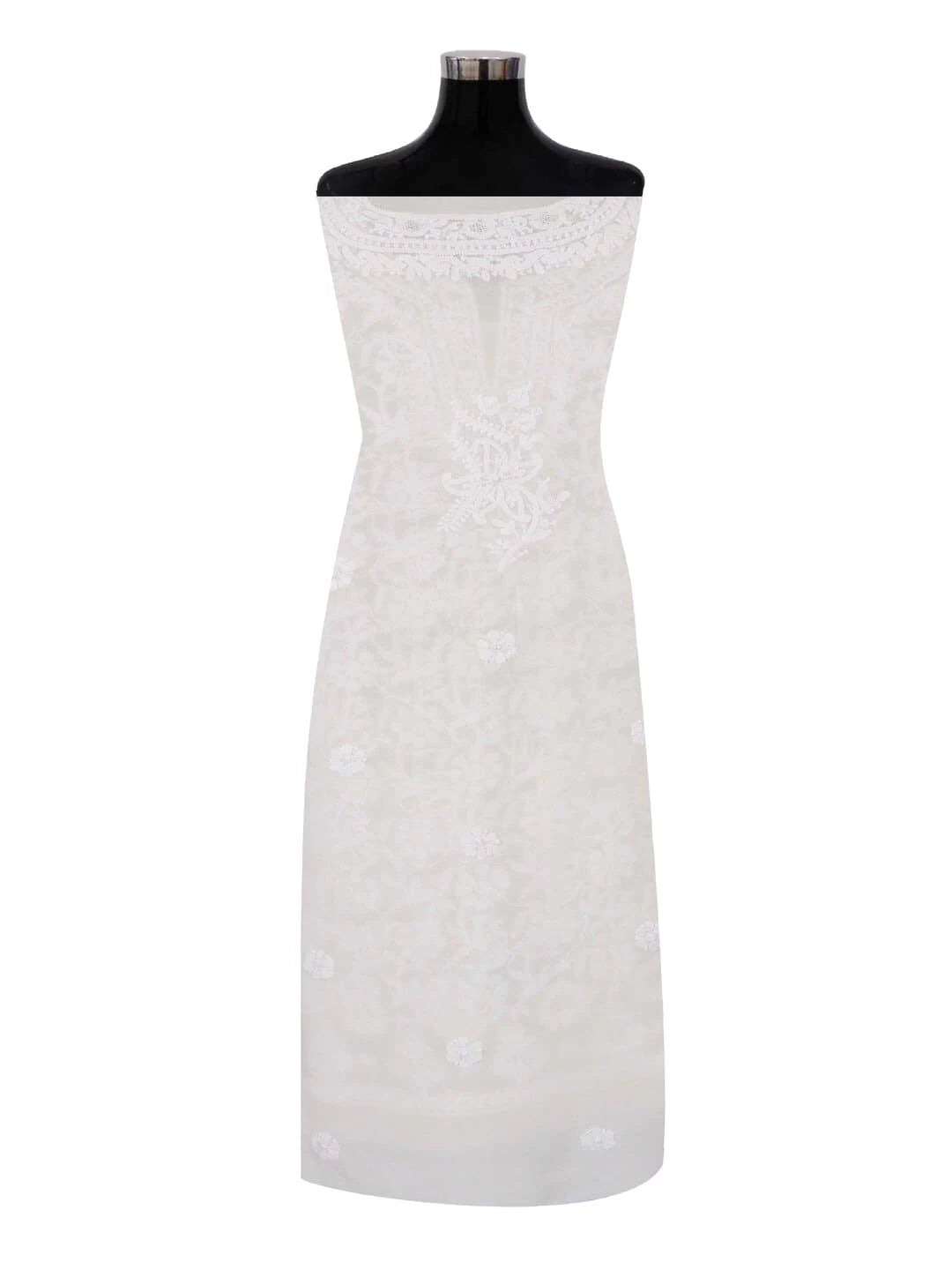 Ada Hand Embroidered White Pure Georgette Lucknowi Chikankari Unstitched Kurta Piece A477170
