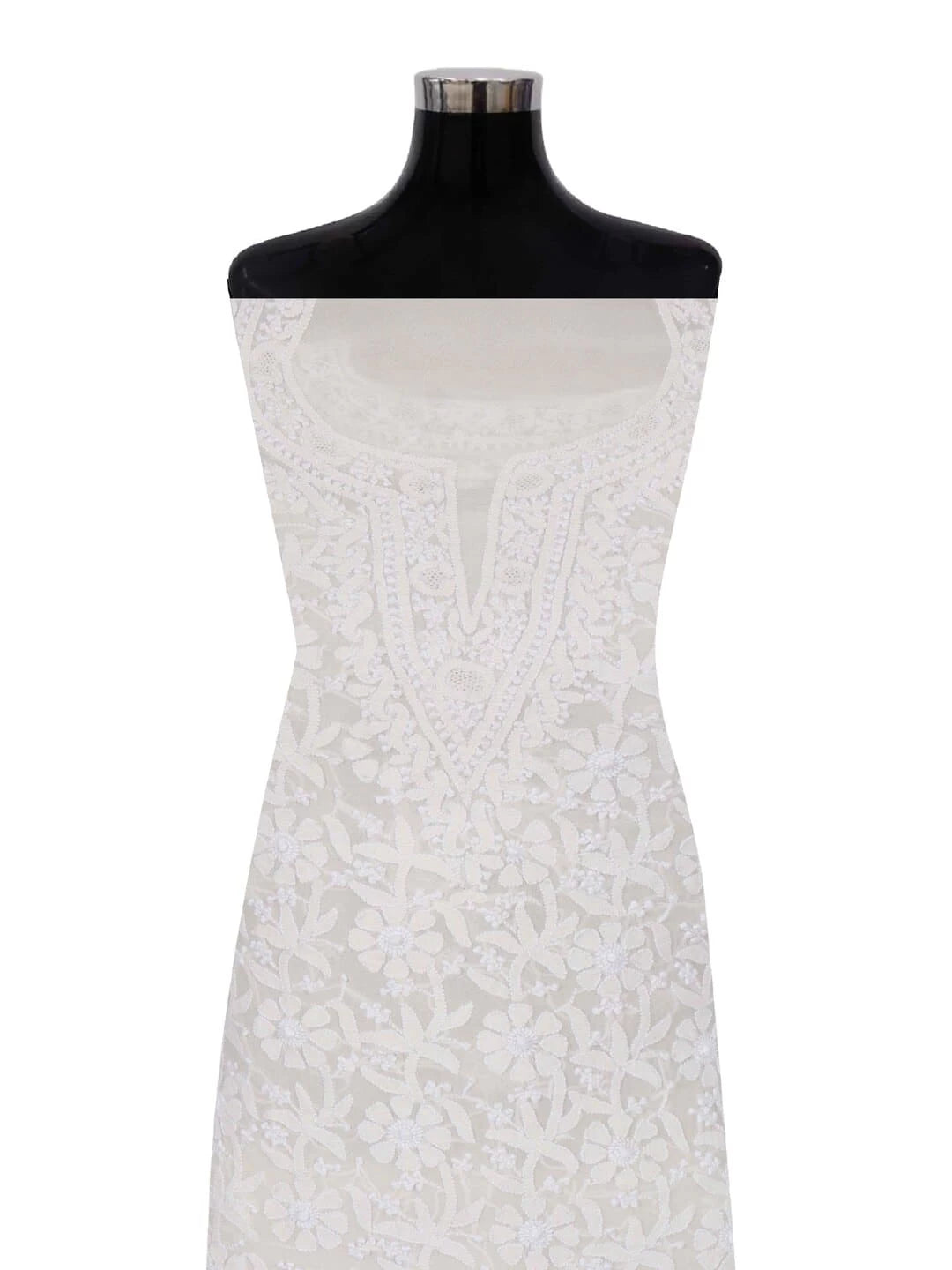 Ada Hand Embroidered White Pure Georgette Lucknowi Chikankari Unstitched Kurta Piece A477170
