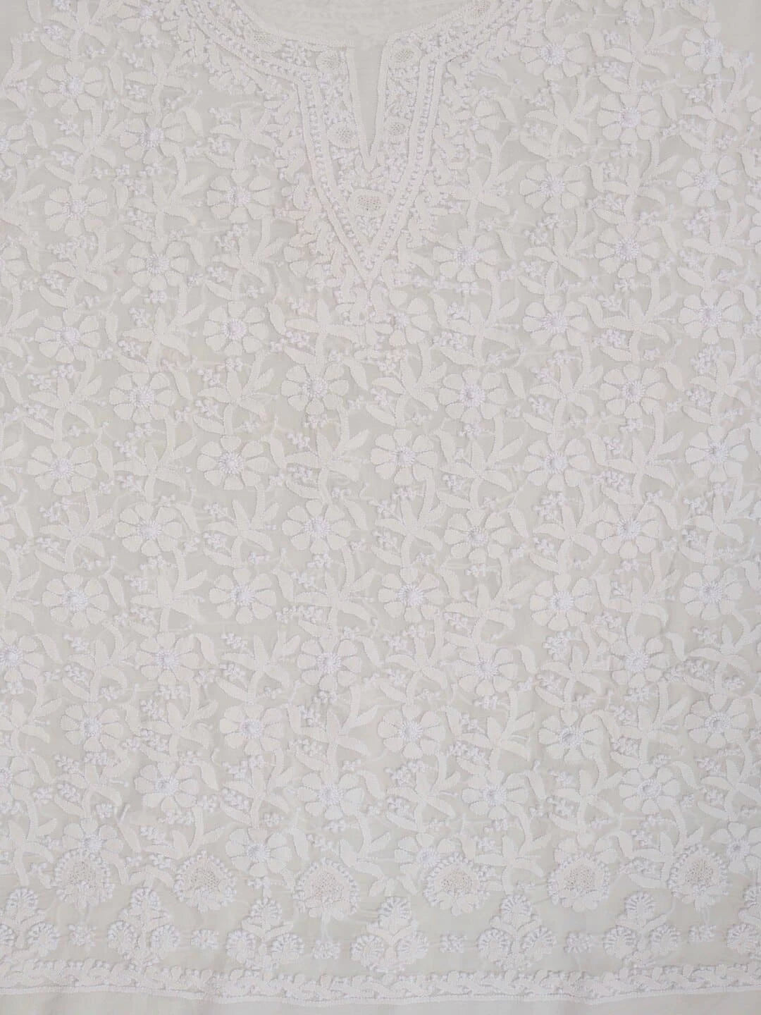 Ada Hand Embroidered White Pure Georgette Lucknowi Chikankari Unstitched Kurta Piece A477170