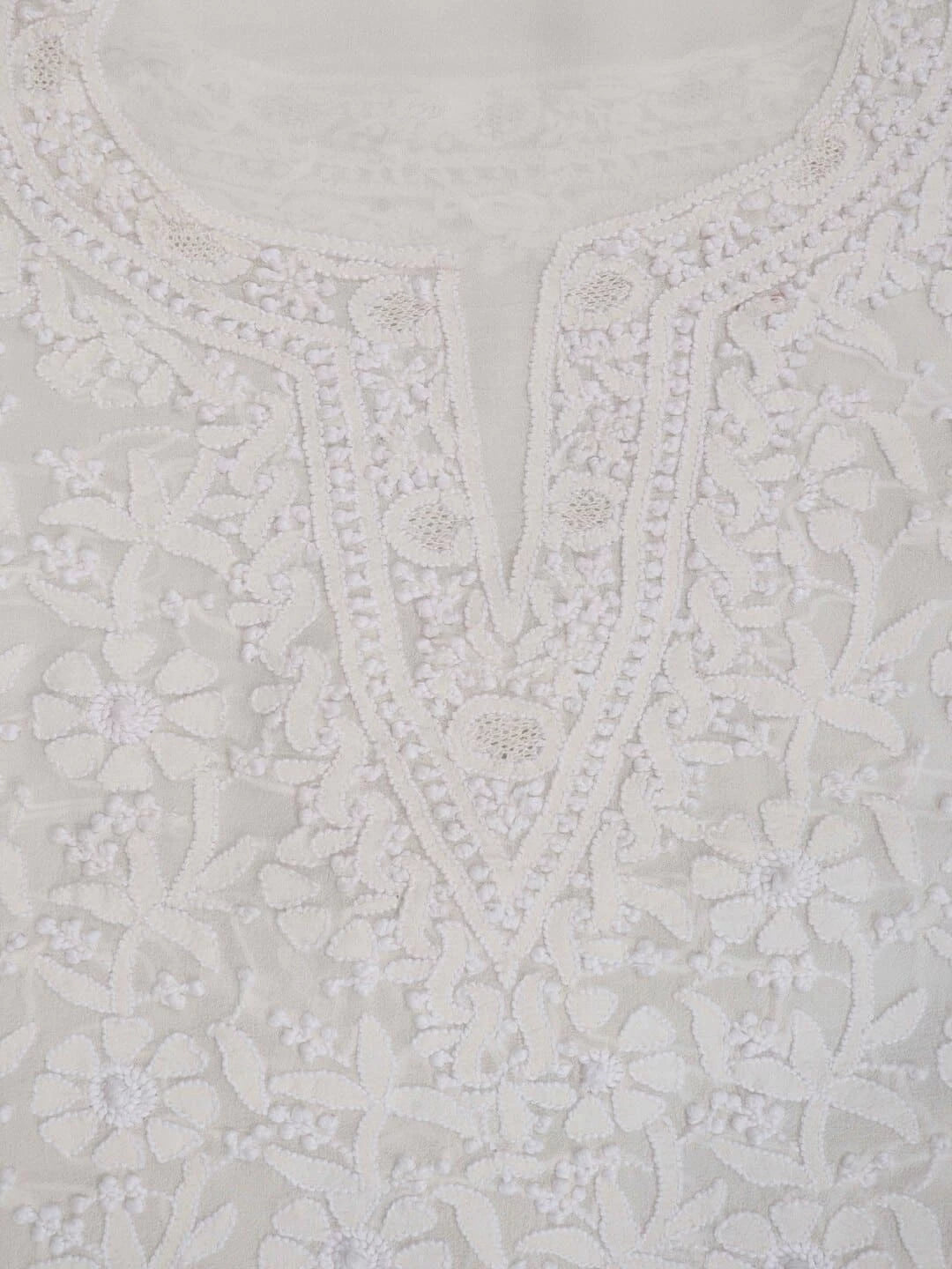 Ada Hand Embroidered White Pure Georgette Lucknowi Chikankari Unstitched Kurta Piece A477170
