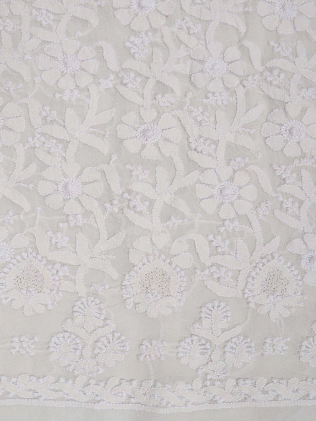 Ada Hand Embroidered White Pure Georgette Lucknowi Chikankari Unstitched Kurta Piece A477170