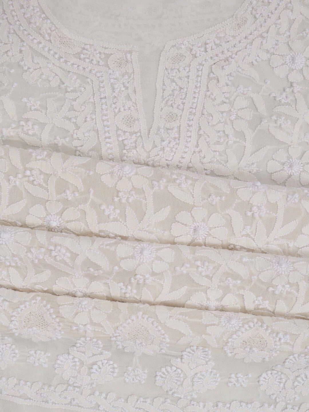Ada Hand Embroidered White Pure Georgette Lucknowi Chikankari Unstitched Kurta Piece A477170