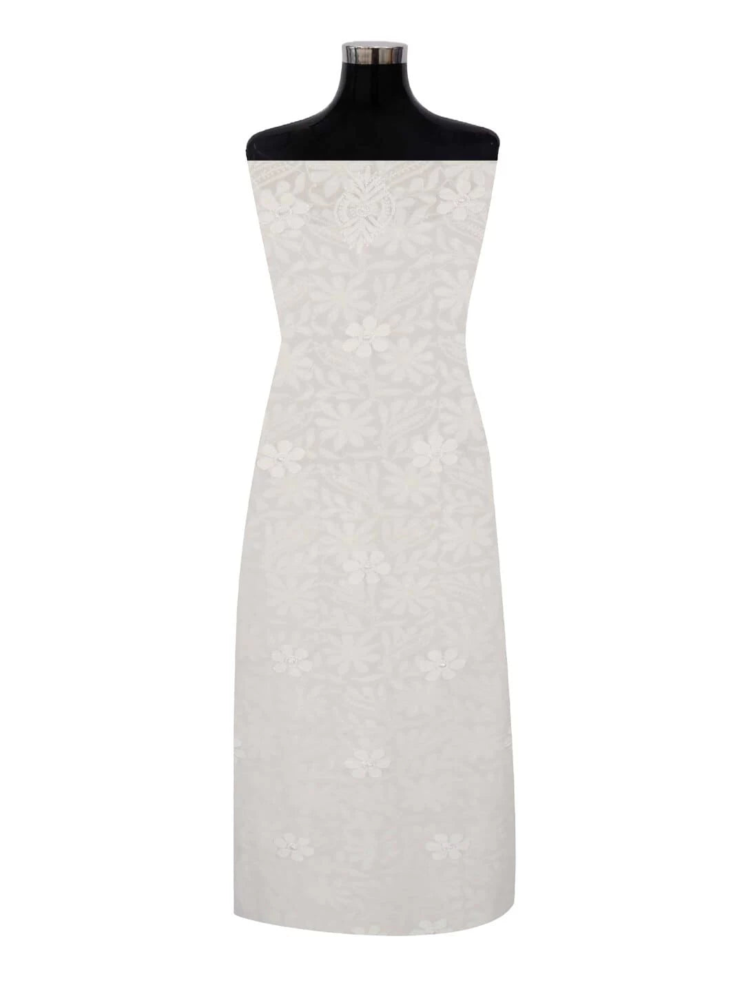 Ada Hand Embroidered White Pure Georgette Lucknowi Chikankari Unstitched Kurta Piece A485222