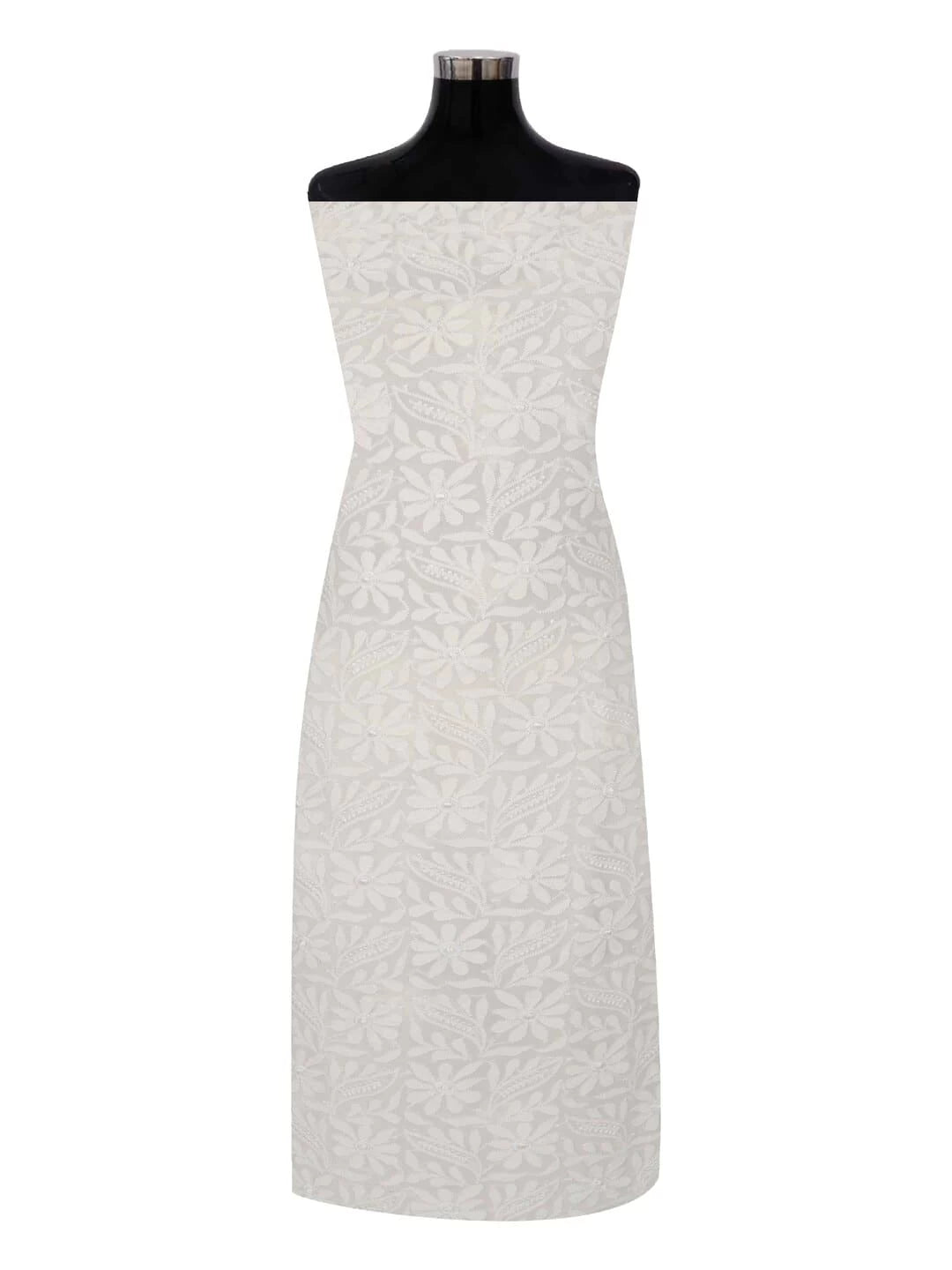 Ada Hand Embroidered White Pure Georgette Lucknowi Chikankari Unstitched Kurta Piece A485222