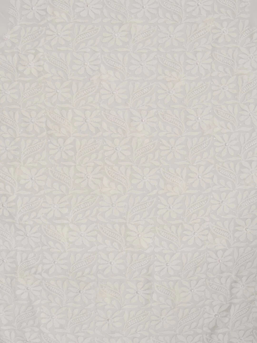 Ada Hand Embroidered White Pure Georgette Lucknowi Chikankari Unstitched Kurta Piece A485222