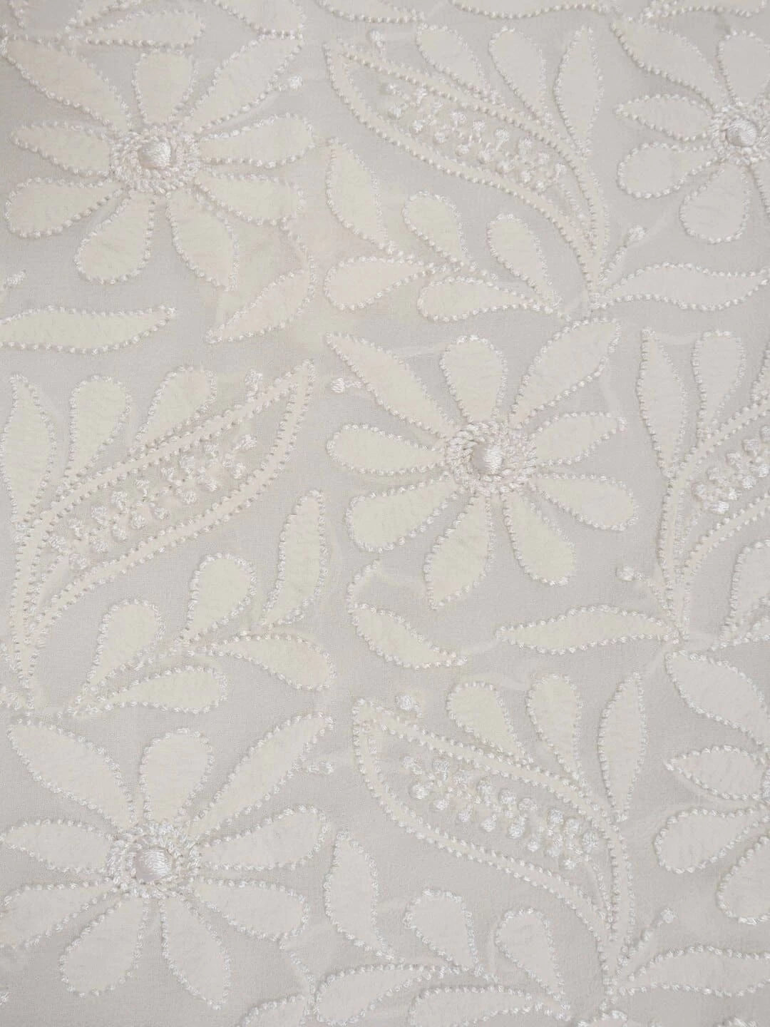 Ada Hand Embroidered White Pure Georgette Lucknowi Chikankari Unstitched Kurta Piece A485222