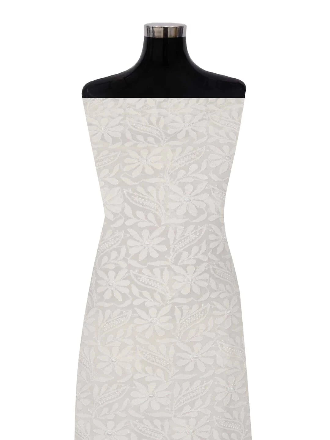 Ada Hand Embroidered White Pure Georgette Lucknowi Chikankari Unstitched Kurta Piece A485222