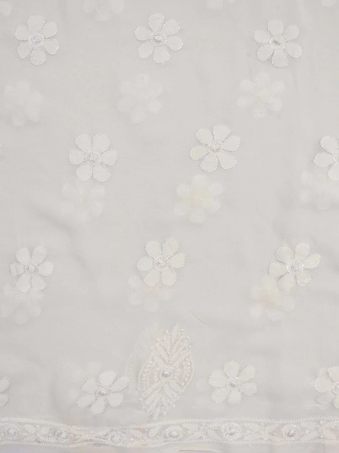 Ada Hand Embroidered White Pure Georgette Lucknowi Chikankari Unstitched Kurta Piece A485222