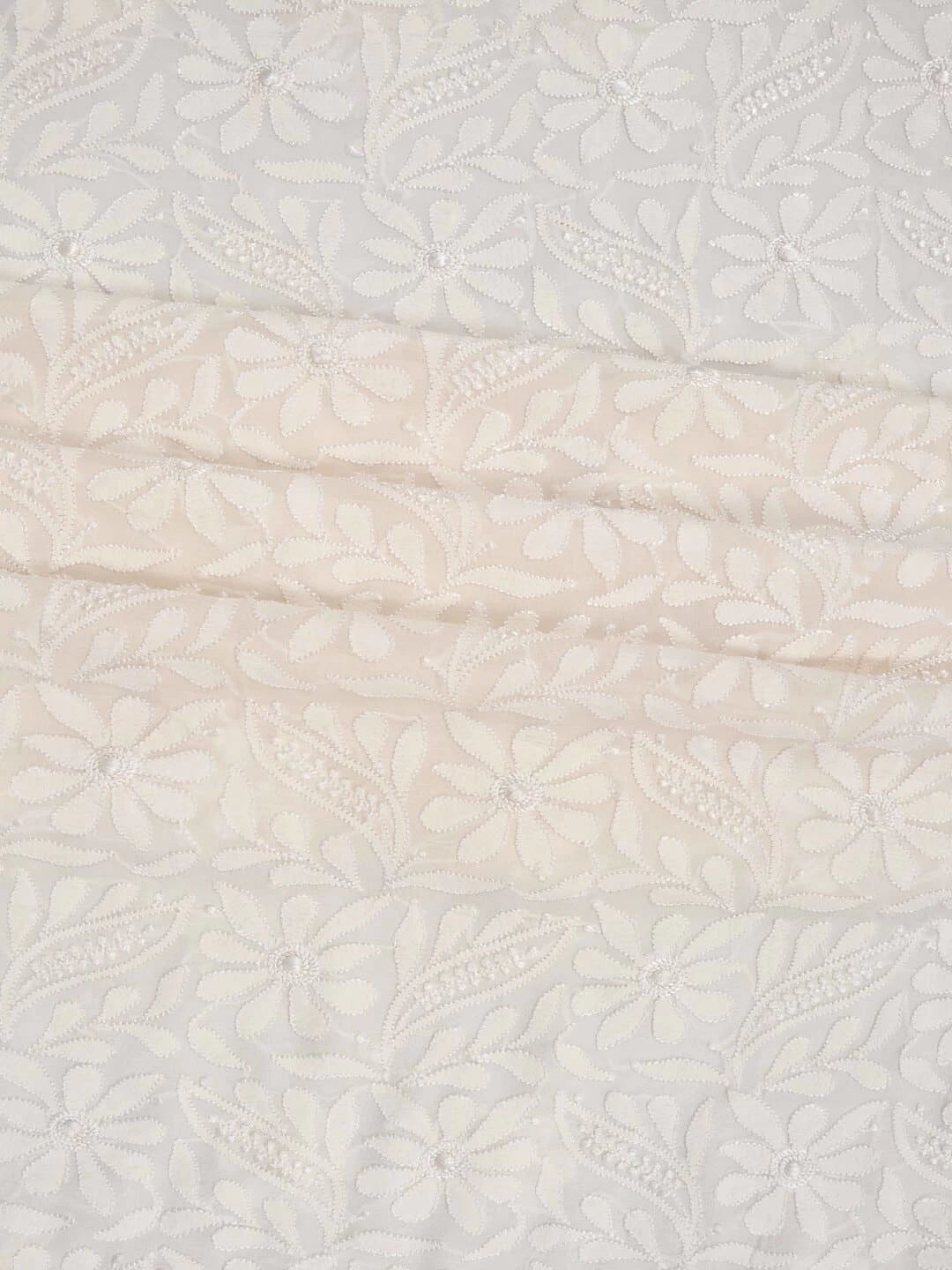 Ada Hand Embroidered White Pure Georgette Lucknowi Chikankari Unstitched Kurta Piece A485222