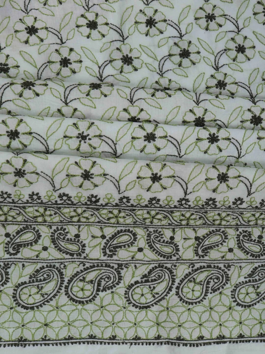 Ada Hand Embroidered Cream Cotton Lucknowi Chikankari Unstitched Kurta Piece 01A211518