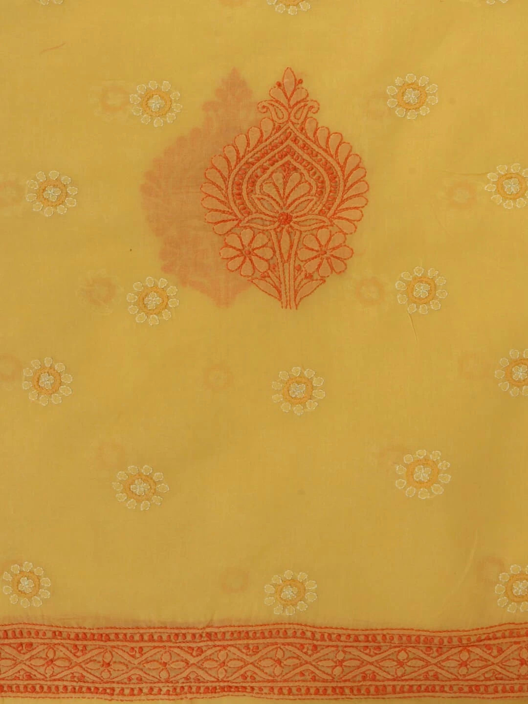 Ada Hand Embroidered Yellow Cotton Lucknowi Chikankari Unstitched Kurta Piece 01A214994