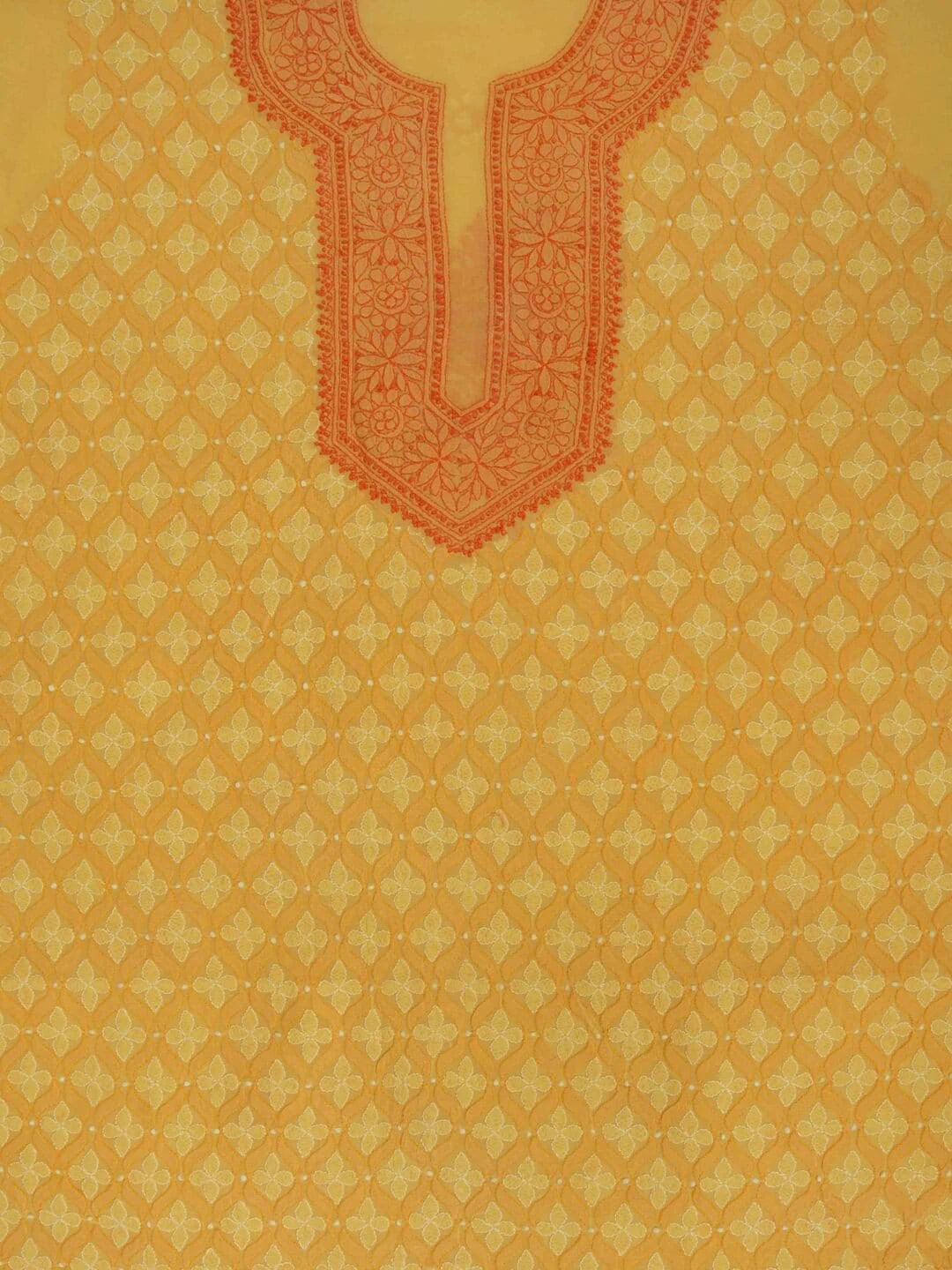 Ada Hand Embroidered Yellow Cotton Lucknowi Chikankari Unstitched Kurta Piece 01A214994