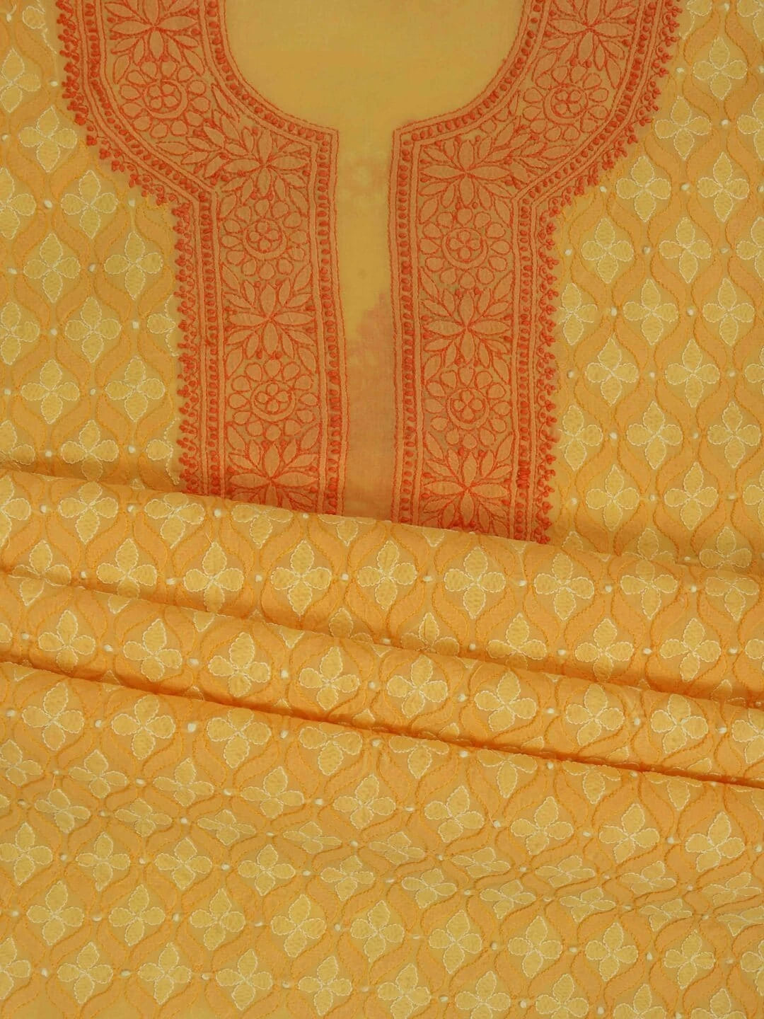 Ada Hand Embroidered Yellow Cotton Lucknowi Chikankari Unstitched Kurta Piece 01A214994