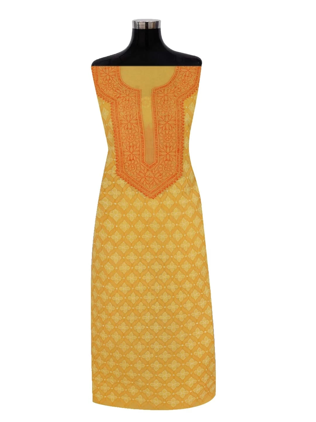 Ada Hand Embroidered Yellow Cotton Lucknowi Chikankari Unstitched Kurta Piece 01A214994