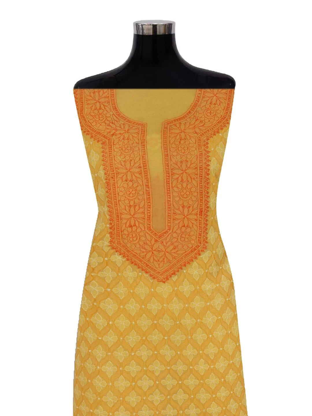 Ada Hand Embroidered Yellow Cotton Lucknowi Chikankari Unstitched Kurta Piece 01A214994