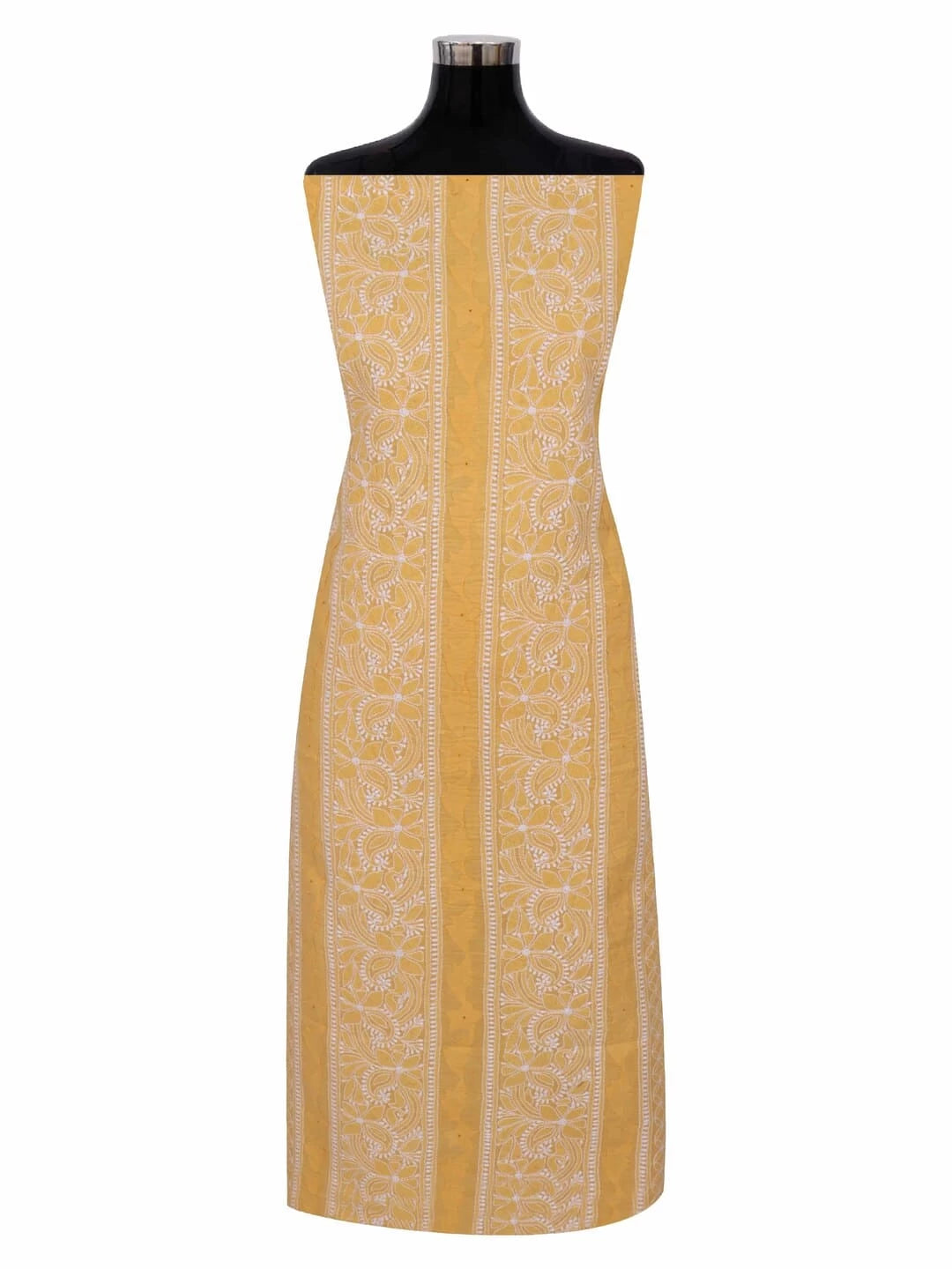 Ada Hand Embroidered Yellow Cotton Lucknowi Chikankari Unstitched Kurta Piece 01A149269