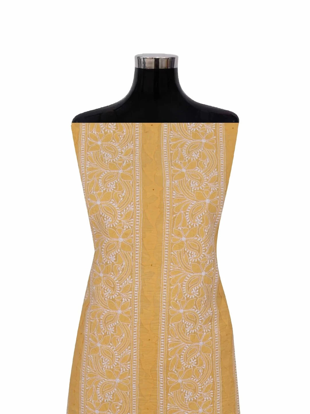 Ada Hand Embroidered Yellow Cotton Lucknowi Chikankari Unstitched Kurta Piece 01A149269