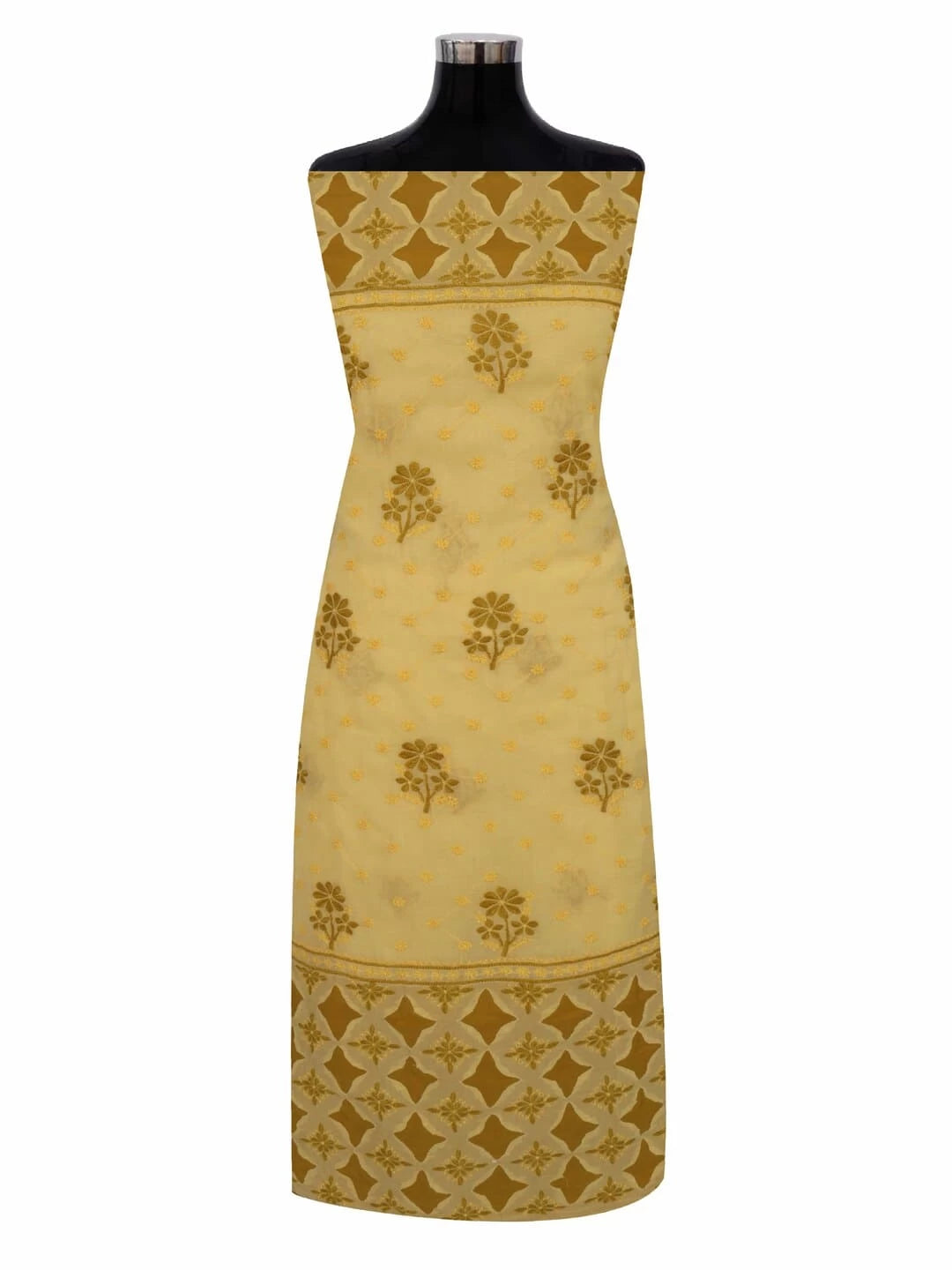 Ada Hand Embroidered Yellow Cotton Lucknowi Chikankari Unstitched Kurta Piece 01A226860