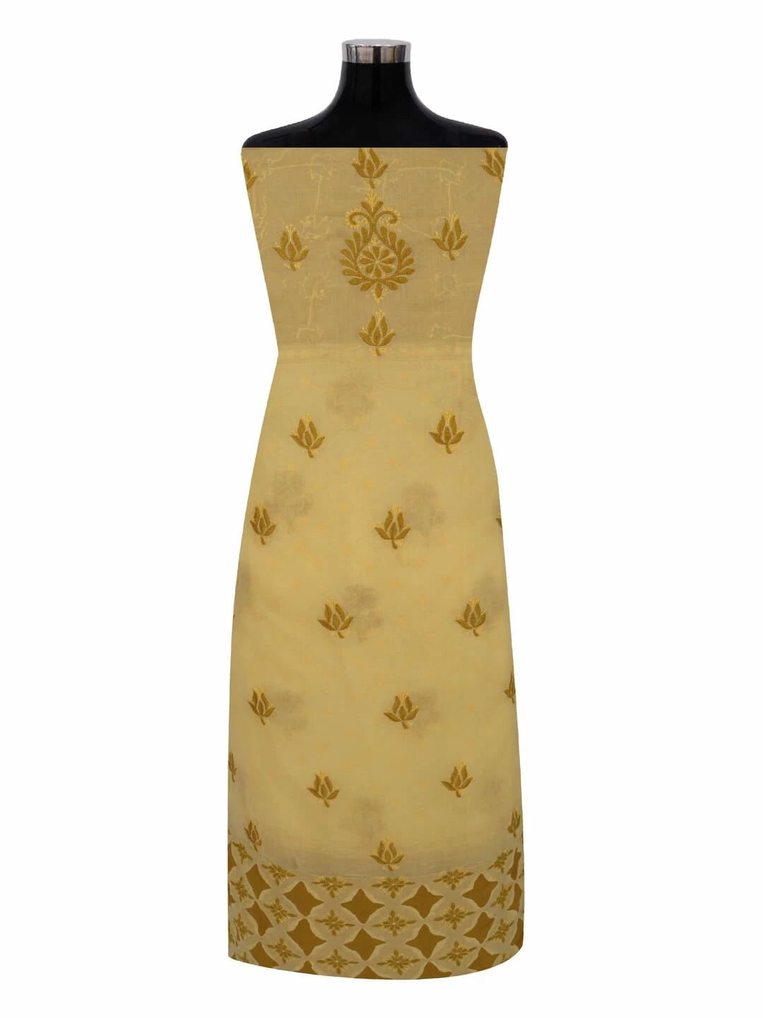 Ada Hand Embroidered Yellow Cotton Lucknowi Chikankari Unstitched Kurta Piece 01A226860