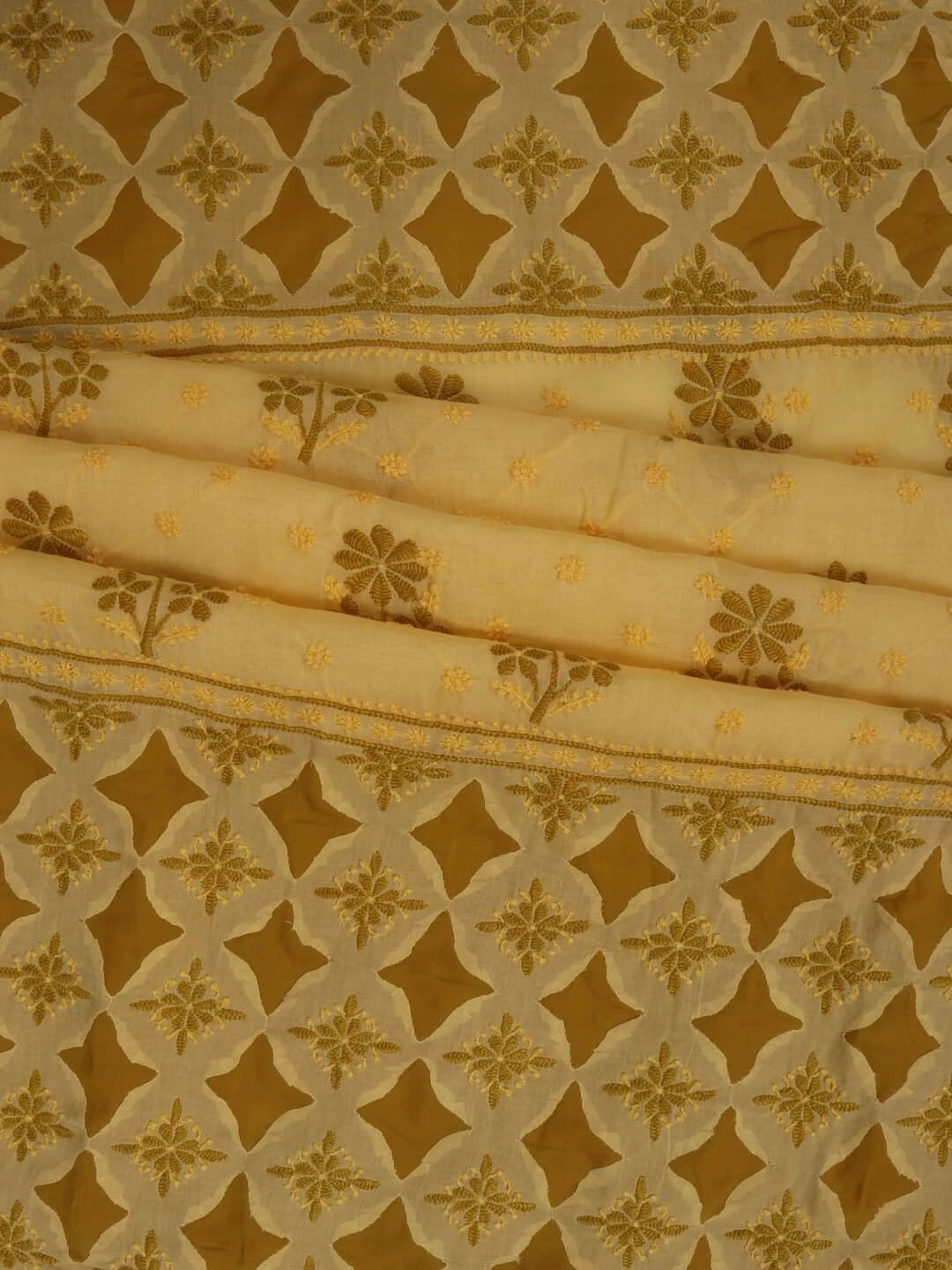 Ada Hand Embroidered Yellow Cotton Lucknowi Chikankari Unstitched Kurta Piece 01A226860