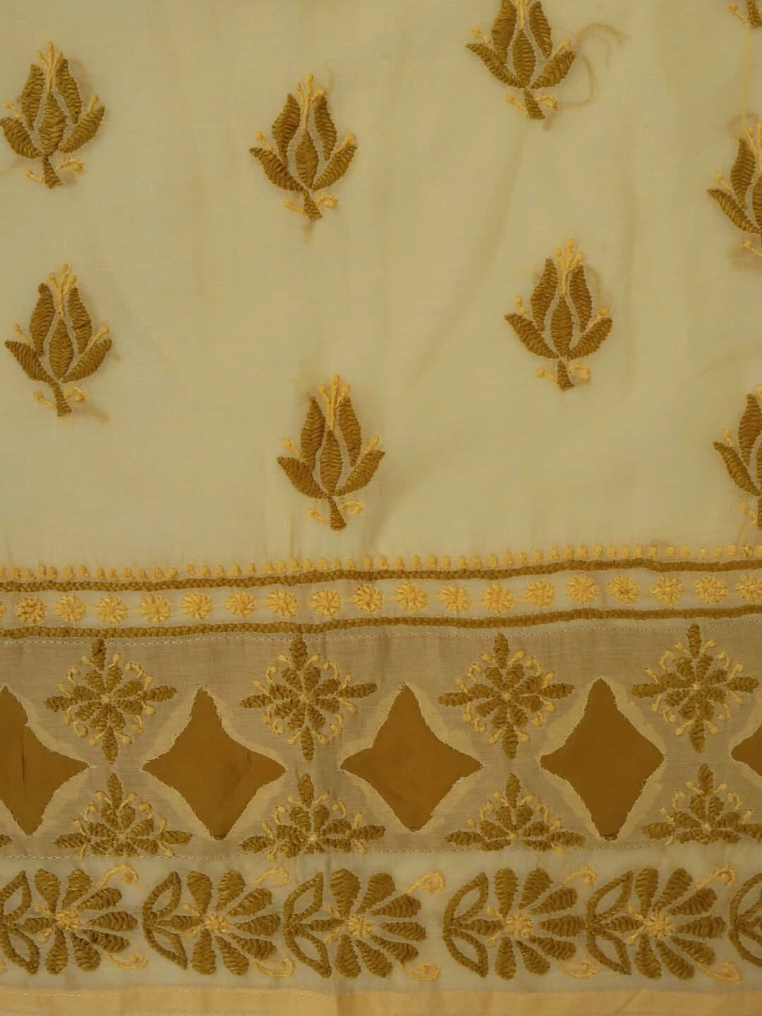 Ada Hand Embroidered Yellow Cotton Lucknowi Chikankari Unstitched Kurta Piece 01A226860
