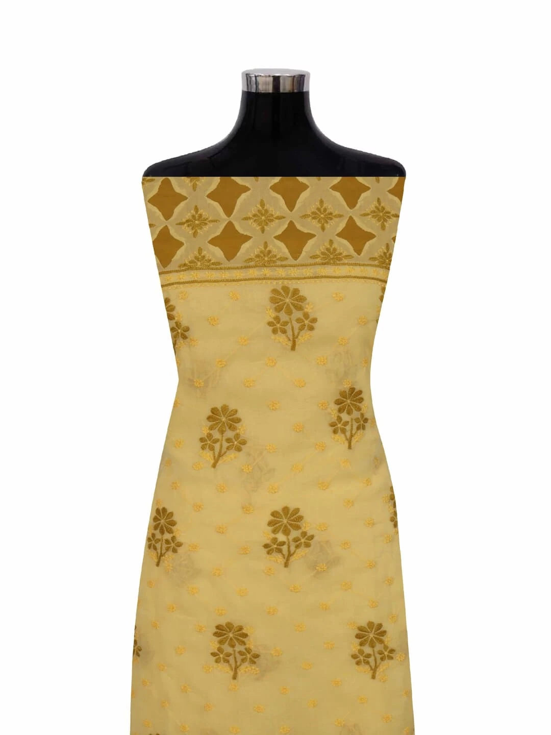 Ada Hand Embroidered Yellow Cotton Lucknowi Chikankari Unstitched Kurta Piece 01A226860