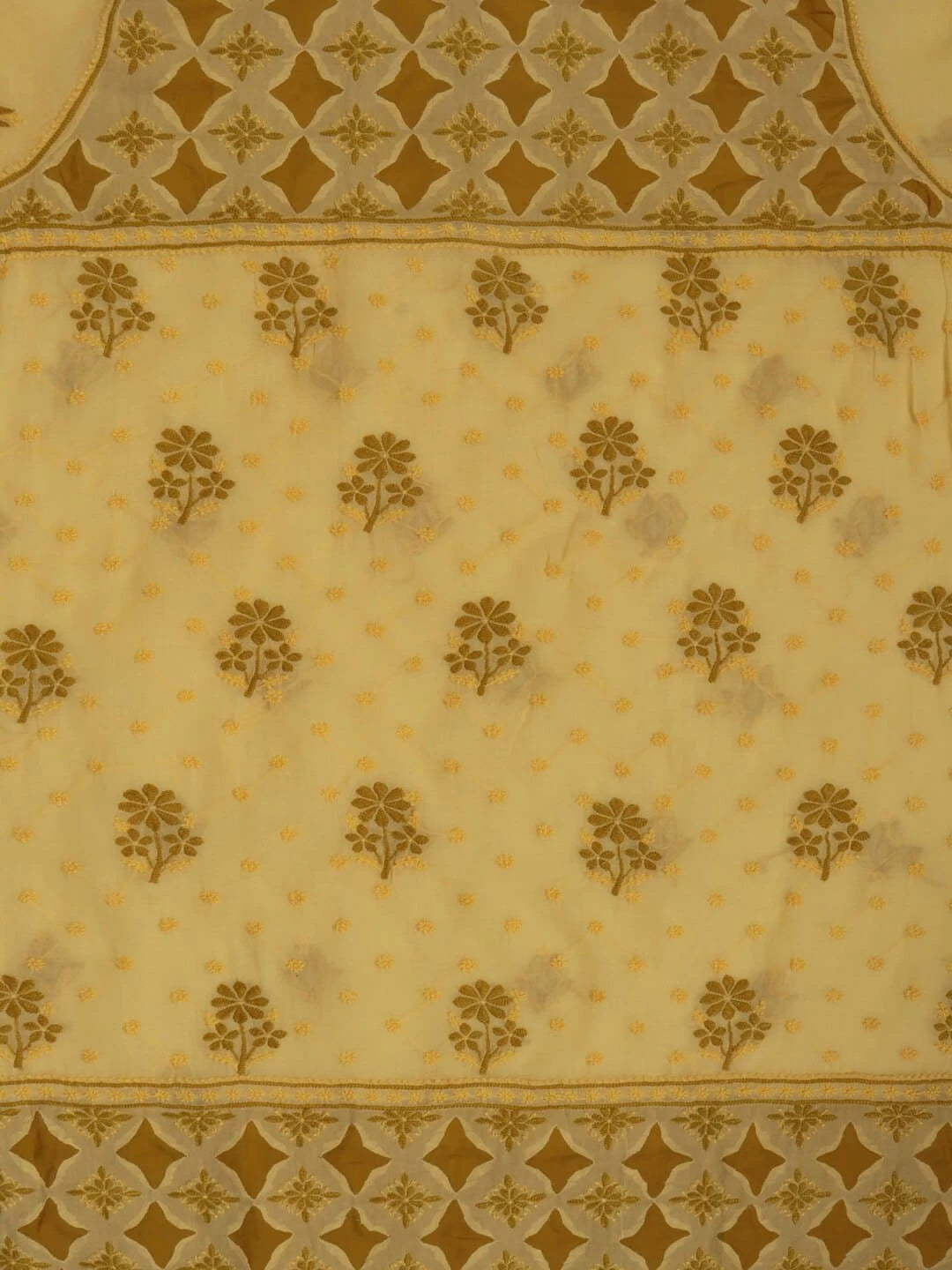 Ada Hand Embroidered Yellow Cotton Lucknowi Chikankari Unstitched Kurta Piece 01A226860