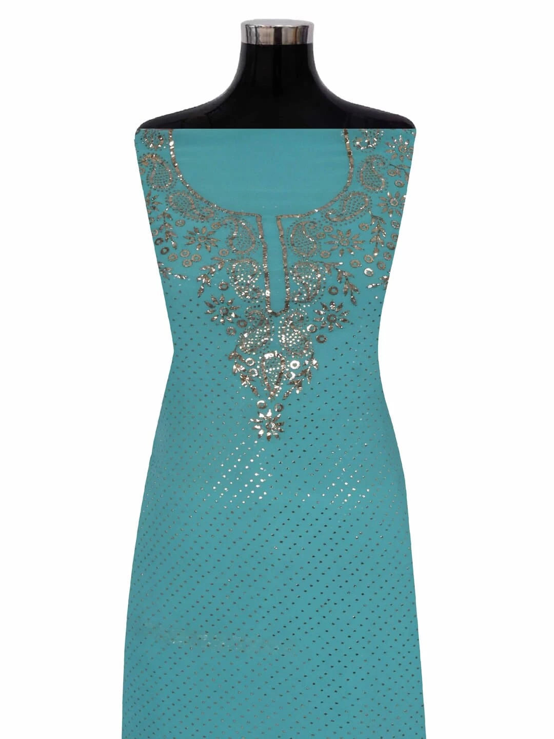 Ada Hand Embroidered Pastel Blue Pure Georgette Lucknowi Chikankari Unstitched Kurta Piece With Muqaish Work A152681
