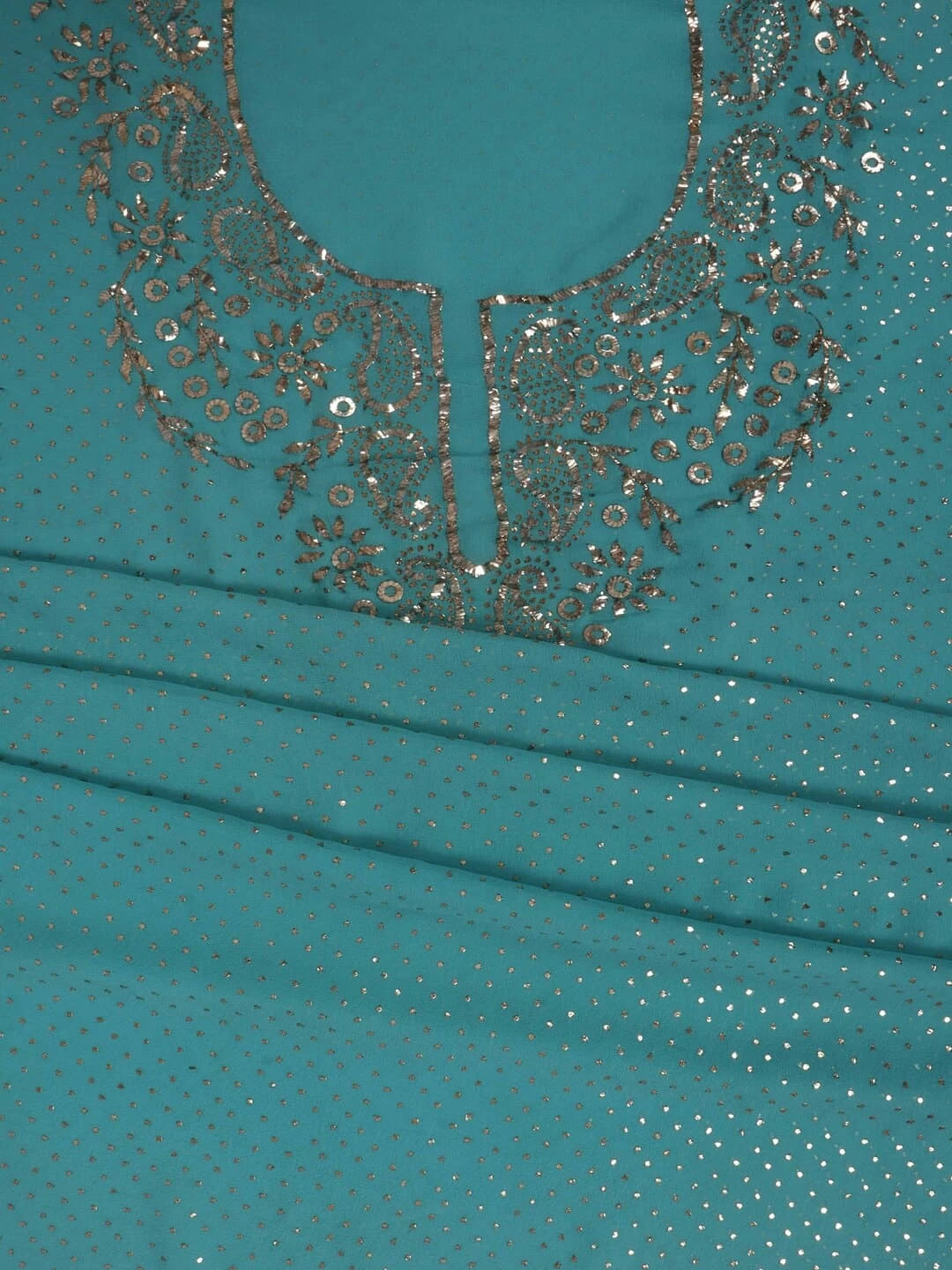 Ada Hand Embroidered Pastel Blue Pure Georgette Lucknowi Chikankari Unstitched Kurta Piece With Muqaish Work A152681