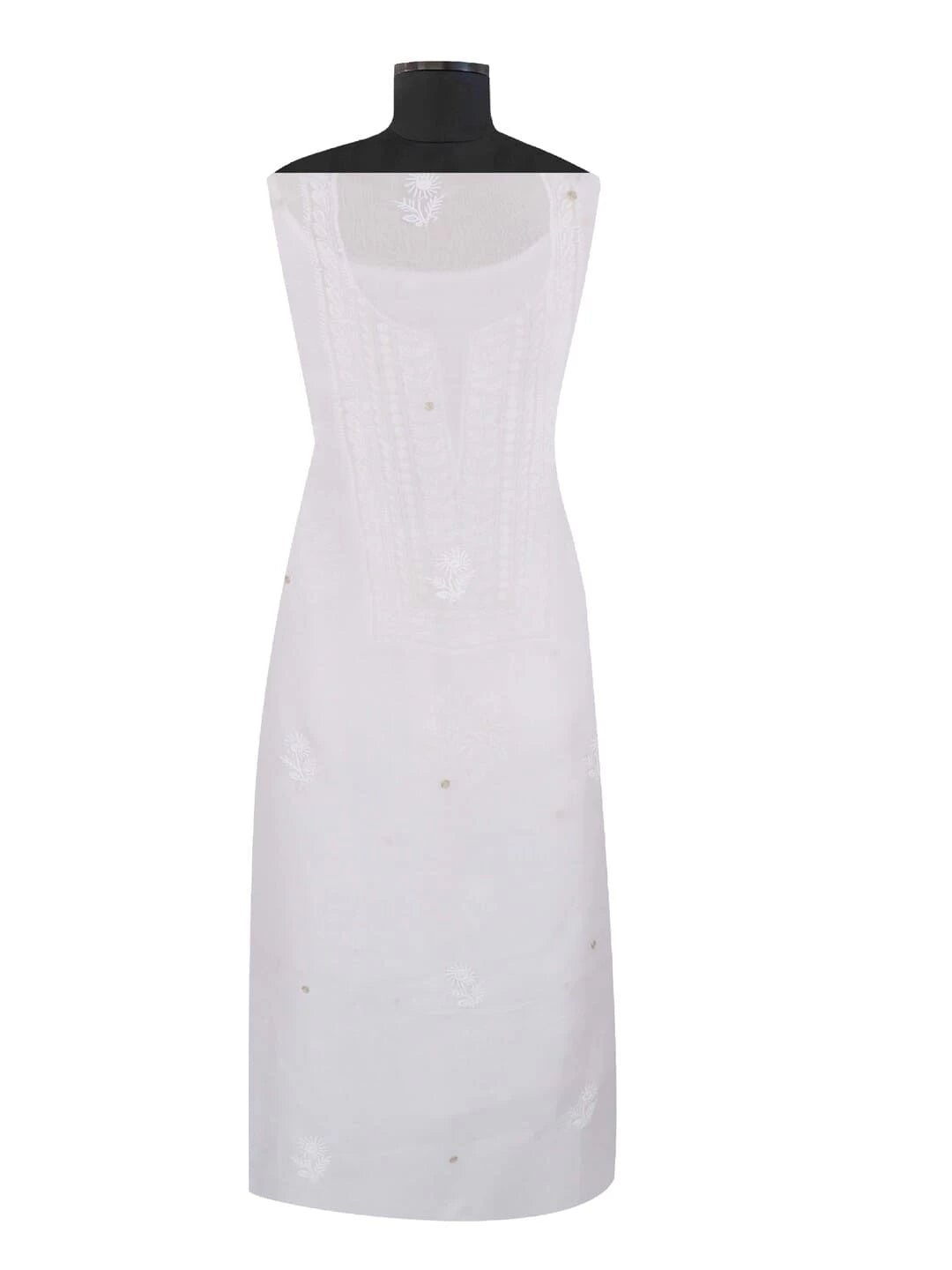 Ada Hand Embroidered White Organza Lucknowi Chikankari Unstitched Kurta Piece With Pearl Work 01A58431
