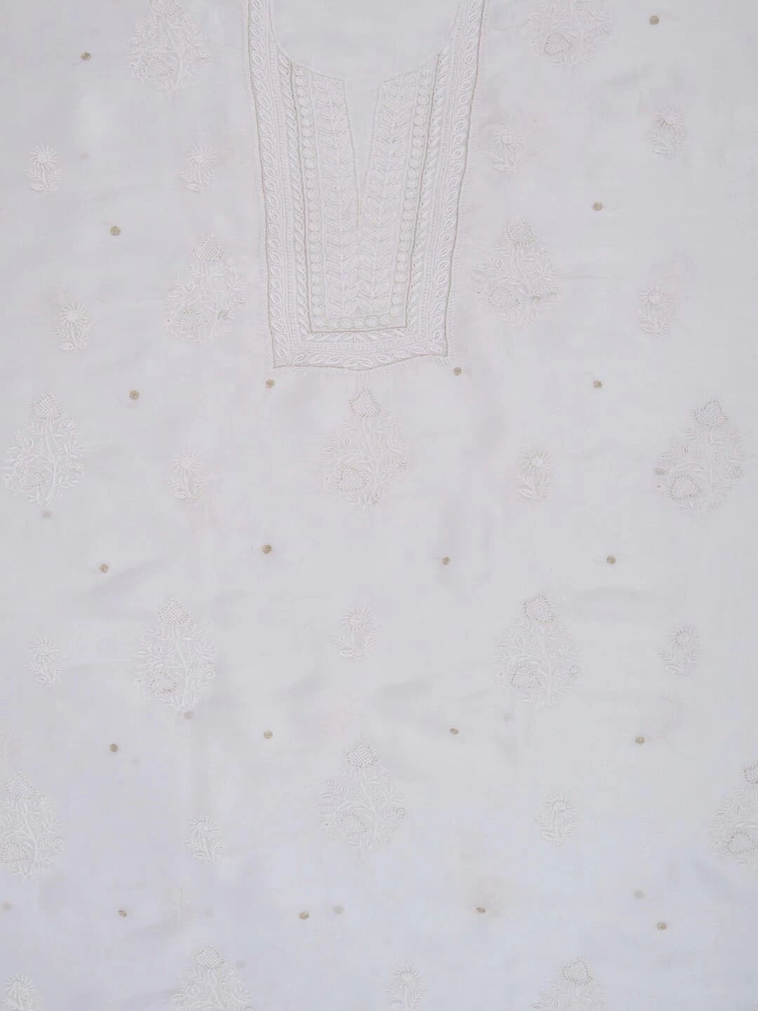 Ada Hand Embroidered White Organza Lucknowi Chikankari Unstitched Kurta Piece With Pearl Work 01A58431