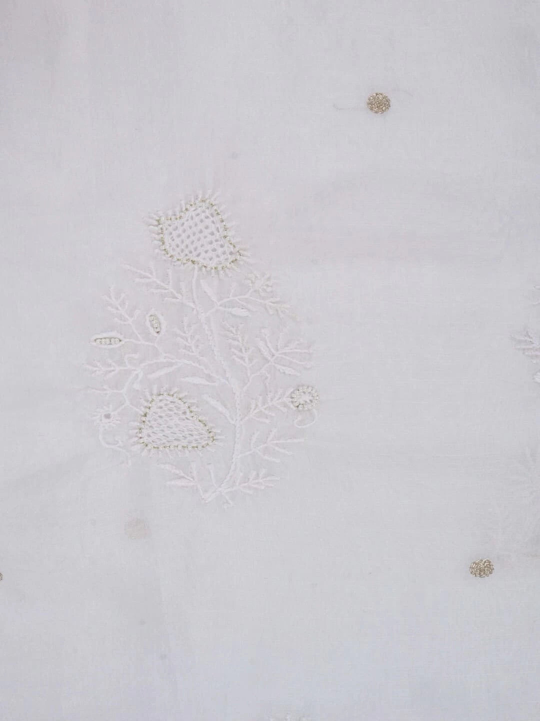 Ada Hand Embroidered White Organza Lucknowi Chikankari Unstitched Kurta Piece With Pearl Work 01A58431