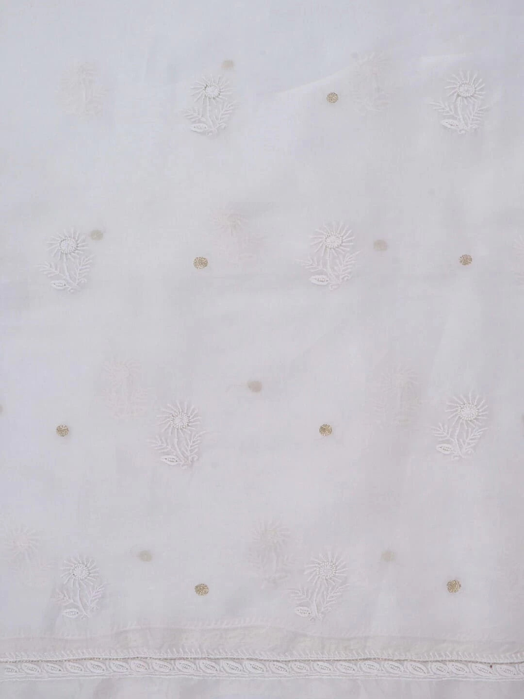 Ada Hand Embroidered White Organza Lucknowi Chikankari Unstitched Kurta Piece With Pearl Work 01A58431