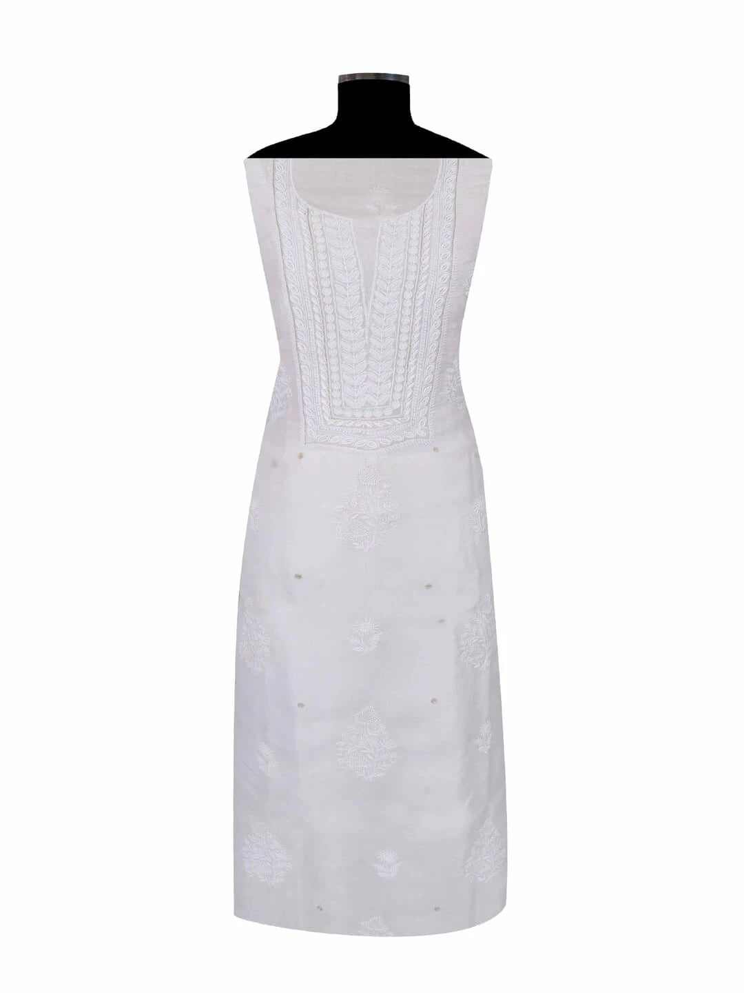 Ada Hand Embroidered White Organza Lucknowi Chikankari Unstitched Kurta Piece With Pearl Work 01A58431