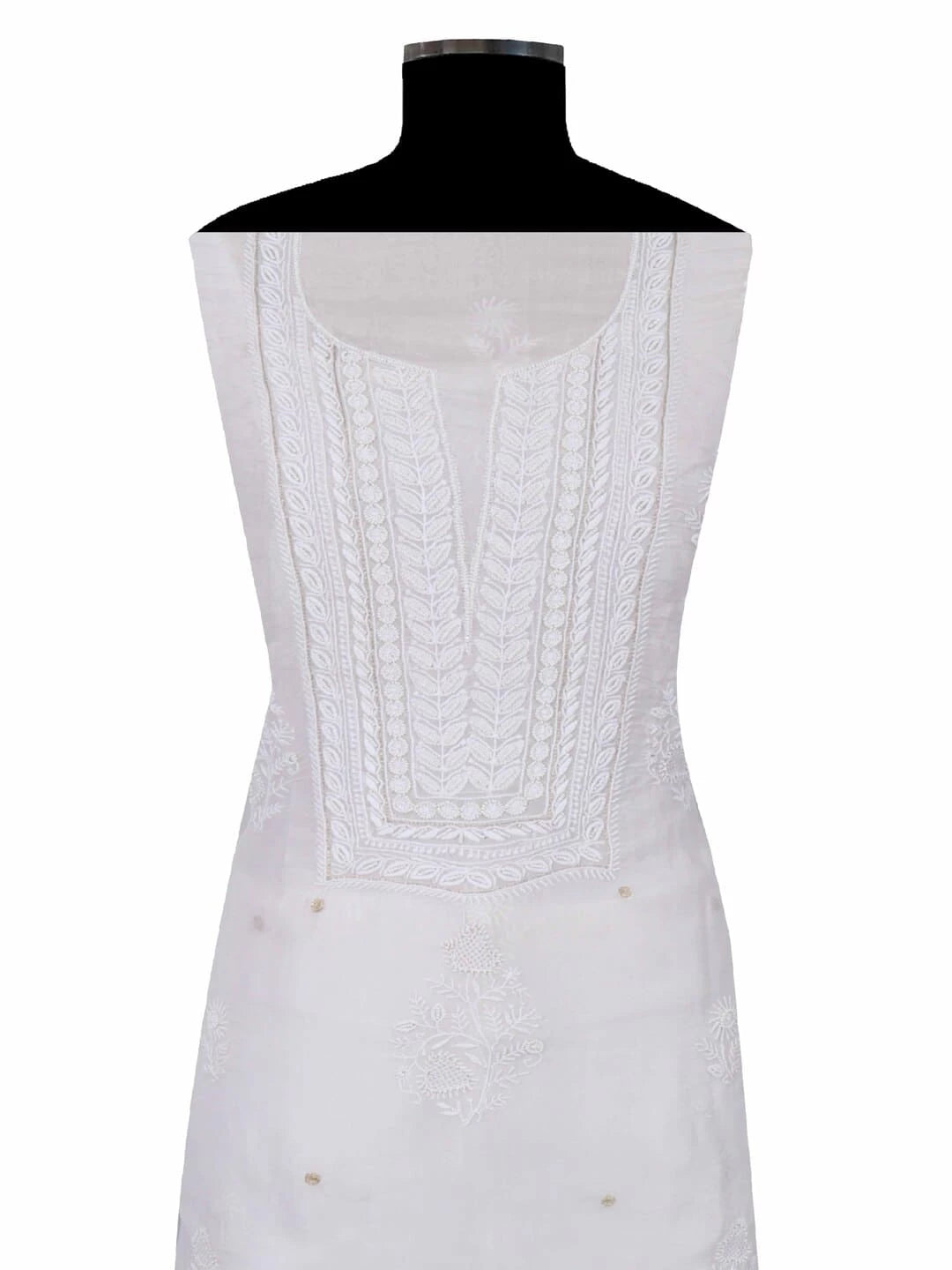 Ada Hand Embroidered White Organza Lucknowi Chikankari Unstitched Kurta Piece With Pearl Work 01A58431